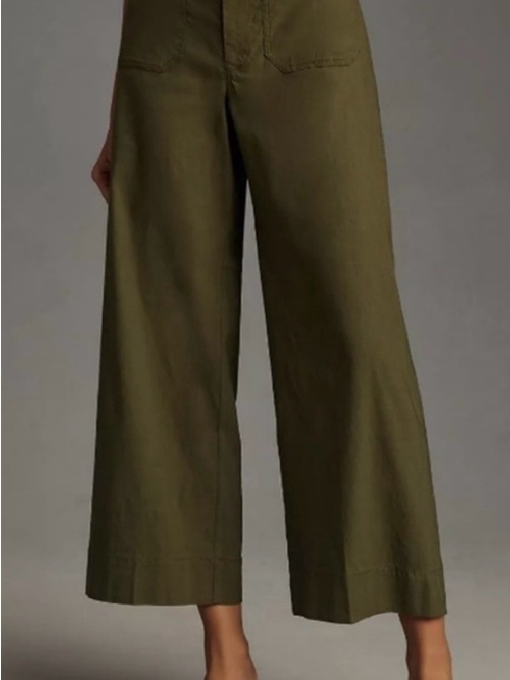 Maeve Wide-Leg Cropped Pants in Olive